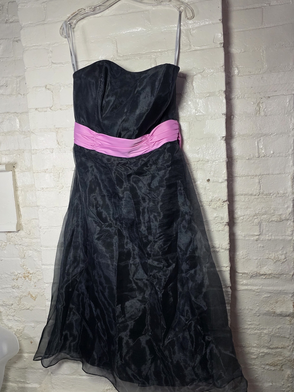 Jordan Strapless Black Mini Dress with Pink Waist Sash